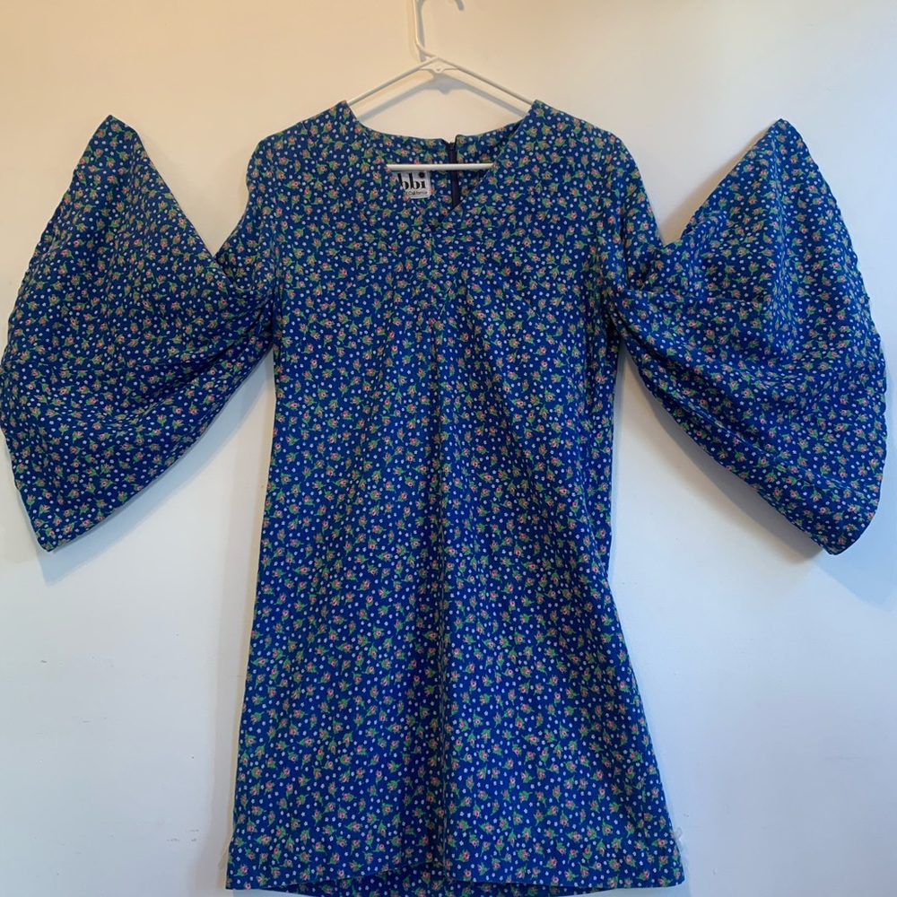 Jebbi of California Vintage 70s blue floral mini dress with bell sleeves .Cute❤️ - Picture 6 of 9